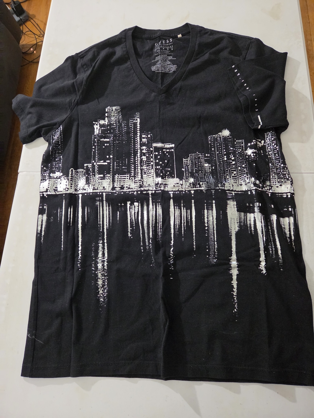 Guess Black V-Neck City Skyline Graphic Tee